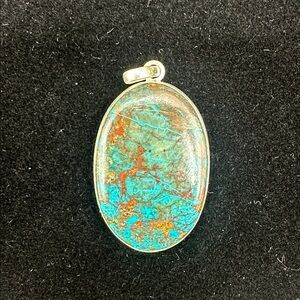 Sterling Silver Turquoise and Brown Oval Pendant